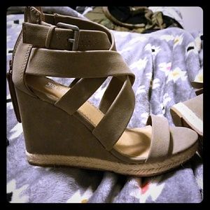 Taupe leather heeled sandals